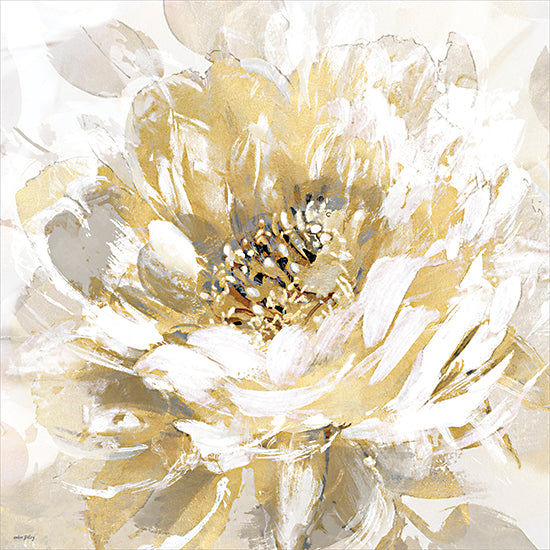 Amber Sterling AS563 - Golden Petals II - 12x12 abstract flower painting, gold and white bloom, modern decorative floral, textured brushwork, neutral and metallic tones, contemporary abstract, oversized petals, soft beige background, elegant, feminine from Penny Lane
