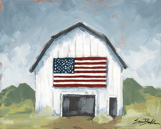 Sara Baker BAKE332 - BAKE332 - Patriotic Pride  - 16x12 Farm, Barn, White Barn, American Flag, Patriotic, Independence Day, Landscape, Abstract from Penny Lane