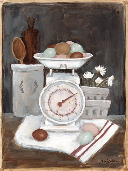 Sara Baker BAKE357 - BAKE357 - Farmhouse Blessings    - 12x16 kitchen scale with eggs, rustic kitchen decor, farmhouse style still life, cooking inspiration from Penny Lane