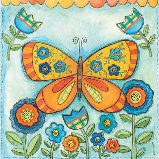 Bernadette Deming BER1516 - BER1516 - Spring Floral Butterfly - 12x12 decorative butterfly, colorful flowers, bright spring palette, whimsical folk art, garden illustration, playful nature design, floral wings, cheerful nursery decor from Penny Lane