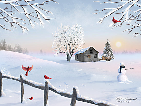 Billy Jacobs BJ1390 - BJ1390 - Winter Wonderland - 16x12 Winter, Landscape, Snow, Trees, Fence, Cardinals, Snowman, Cabin, Winter Wonderland from Penny Lane