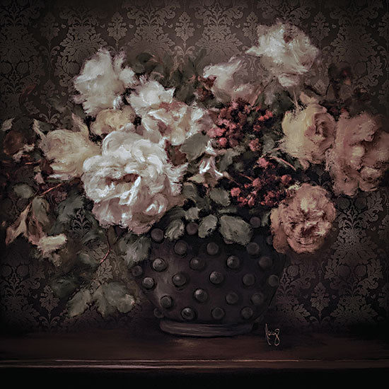 Ashley Bradley BRAD141 - BRAD141 - Damask Dreams - 12x12 botanical, still life, backgrounds & patterns, floral, roses, berries, vase, arrangement, moody, vintage, oil painting, brown from Penny Lane