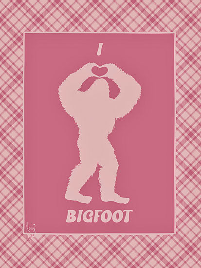 Ashley Bradley BRAD207 - BRAD207 - I Love Bigfoot - Pink - 12x16 typography, hobbies & entertainment, backgrounds & patterns, word art, pop culture, bigfoot, sasquatch, mythical creature, heart symbol, plaid, whimsical, feminine, digital illustration, pink from Penny Lane