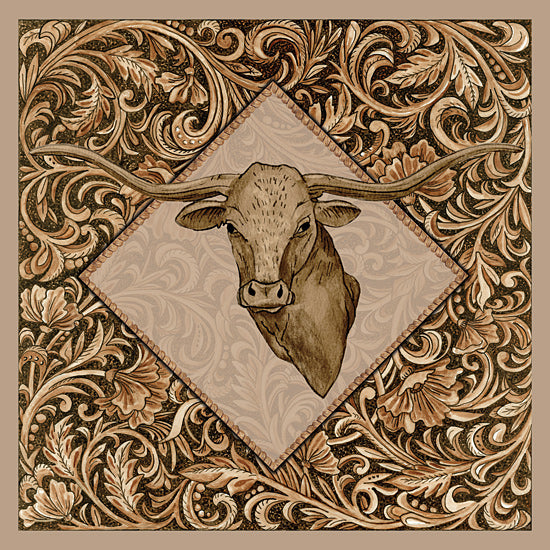 Cindy Jacobs CIN4306 - CIN4306 - Leather Longhorn - 12x12 Western, Cow, Longhorn Cow, Portrait, Patterned Border from Penny Lane