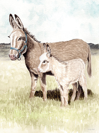Cindy Jacobs CIN4486 - CIN4486 - Side by Side - 12x16 donkey and foal, mother and baby donkey, farm animal portrait, watercolor painting, pastoral field, gentle animals, countryside, spring meadow, cute baby animal, nature background from Penny Lane
