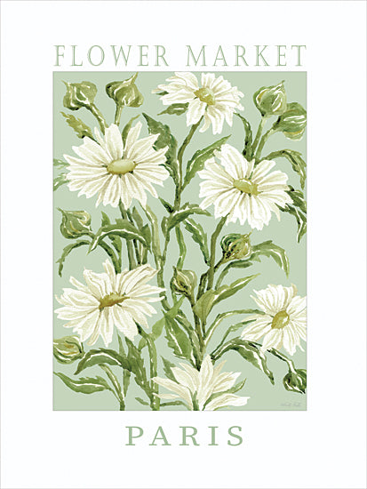Cindy Jacobs CIN4496 - CIN4496 - Flower Market Daisies - 12x16 flower market Paris poster, daisies, green background, watercolor floral illustration, French market sign, travel poster, botanical art, spring flowers, kitchen decor, typography, Paris France, fresh blooms from Penny Lane