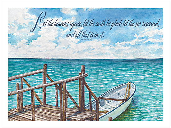 Cindy Jacobs CIN4558 - CIN4558 - Let the Heavens Rejoice - 16x12 adirondack chair, beach chair, take me to the sea, ocean view, coastal watercolor, turquoise water, pastel sky, clouds, relaxing quote, inspirational saying, seaside decor, summer vacation, tranquil landscape, typography, word art from Penny Lane