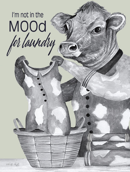 Cindy Jacobs CIN4564 - CIN4564 - Not in the MOOd for Laundry - 12x16 animals, home spaces, typography, farm animals, laundry, humor, cow, basket, chore, funny, whimsical, decorative, watercolor, neutral from Penny Lane