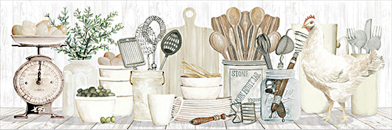 Cindy Jacobs CIN4648 - CIN4648 - Country Kitchen Charm - 36x12 home spaces, animals, botanical, still life, food & drink, kitchen, farm animals, greenery, fruit & vegetables, scale, eggs, utensils, cutting boards, chicken, rustic, modern farmhouse, vintage, digital illustration, neutral from Penny Lane