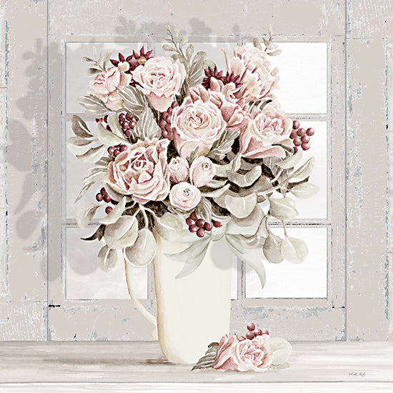 Cindy Jacobs CIN4658 - CIN4658 - Pale Pink Window   - 12x12 Soft pink roses in pitcher, farmhouse bouquet from Penny Lane