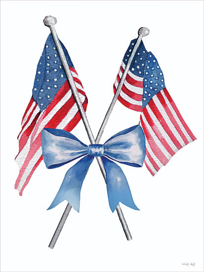 Cindy Jacobs CIN4674 - CIN4674 - Freedom's Colors - 12x16 Two American flags, crossed flags, blue ribbon bow, patriotic symbol, watercolor illustration, red white and blue décor from Penny Lane