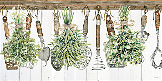 Cindy Jacobs CIN4694 - CIN4694 - Hanging Herbs - 18x9 marjoram herb bundle, fresh herb painting, botanical illustration, kitchen decor herbs, culinary herb art, farmhouse style, green leaves art, cooking herbs decor, tied herb bundle, natural greenery from Penny Lane