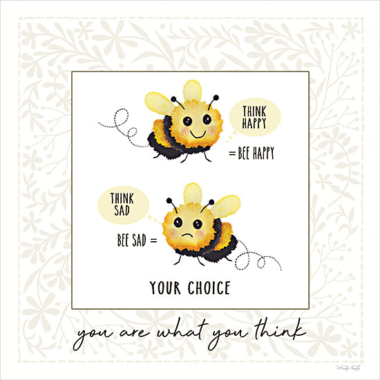 Cindy Jacobs CIN4756 - CIN4756 - You Are What You Think   - 12x12 animals, typography, backgrounds & patterns, symbols & icons, juvenile, insects, stylized animals, inspirational, word art, children, bee, happiness, sadness, choice, positive thinking, whimsical, decorative, digital illustration, yellow from Penny Lane