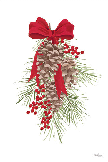 Cat Thurman Designs CTD339 - CTD339 - Pine Cone Branch - 12x18 Swag, Pinecones, Greenery, Berries, Red Berries, Red Ribbon, Winter from Penny Lane