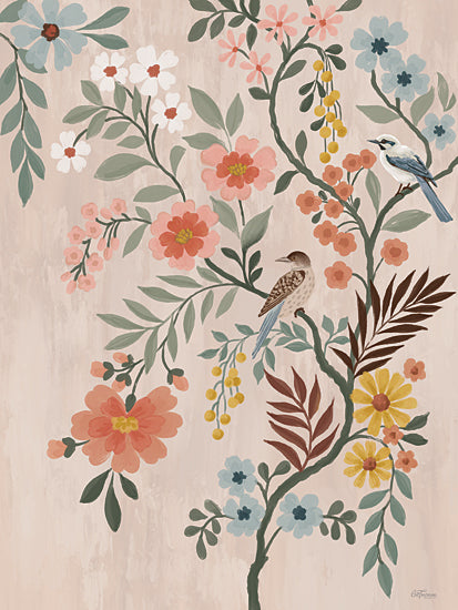 Cat Thurman Designs CTD403 - CTD403 - Modern Chinoiserie - 12x16 Folk art floral branch with birds, colorful blossoms, pastel background, whimsical nature illustration, spring garden, decorative botanical, songbirds, painterly style, feminine palette, cottagecore from Penny Lane