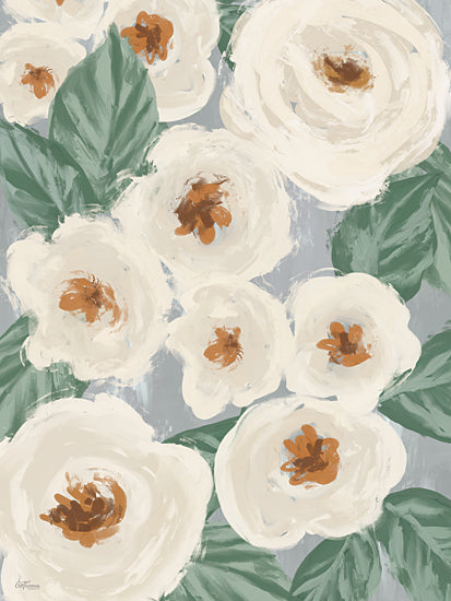Cat Thurman Designs CTD414 - CTD414 - Brushstroke Blooms - 12x16 white flowers, green leaves, soft pastel colors, impressionistic floral painting, painterly brushstrokes, elegant wall art, garden blooms, fresh botanical theme from Penny Lane