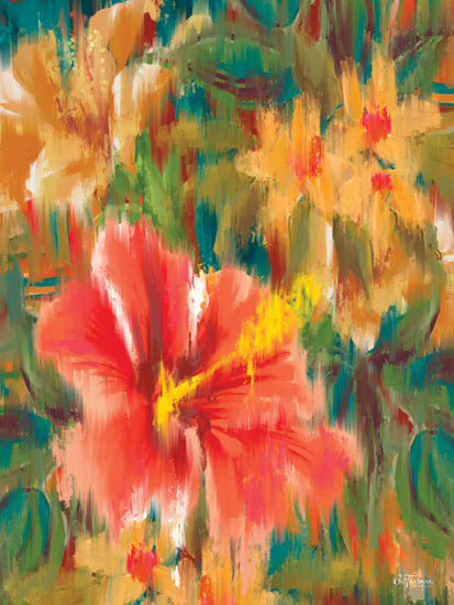 Cat Thurman Designs CTD450 - CTD450 - Ikat Hibiscus - 12x16 botanical, abstract, floral, tropical, hibiscus, garden, petals, painterly, contemporary, oil painting, multicolor from Penny Lane