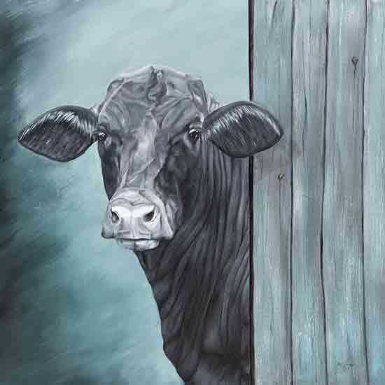 Diane Fifer DF195 - DF195 - Silent Observer - 12x12 Cow, Black Cow, Blue Background, Farmhouse/Country from Penny Lane