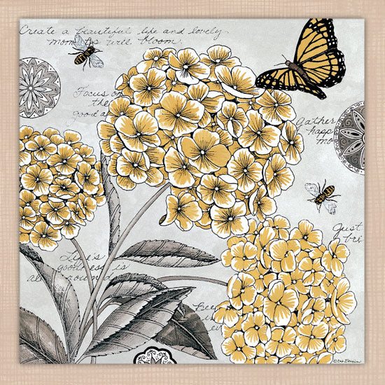 Deb Strain DS2340 - DS2340 - Golden Blooms - 12x12 Flowers, Geraniums, Yellow Geraniums, Bees, Butterfly, Typography, Signs, Spring from Penny Lane