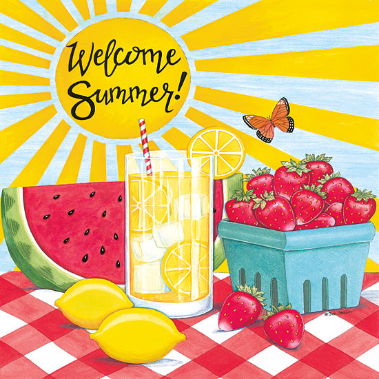 Deb Strain DS2341 - DS2341 - Welcome Summer Watermelon - 12x12 Summer, Welcome Summer, Typography, Signs, Textual Art, Watermelon, Strawberries, Lemons, Lemonade, Butterfly, Sun, Sun Rays, Red & White Plaid from Penny Lane