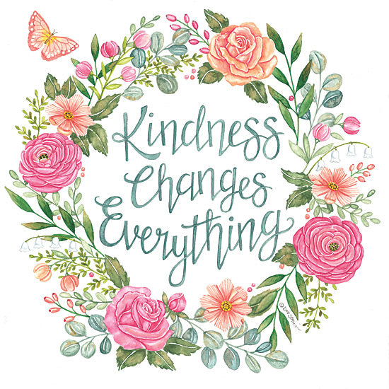 Deb Strain DS2344 - DS2344 - Kindness Changes Everything - 12x12 Inspirational, Kindness changes Everything, Typography, Signs, Textual Art, Flowers, Greenery, Wreath, Butterfly, Spring from Penny Lane