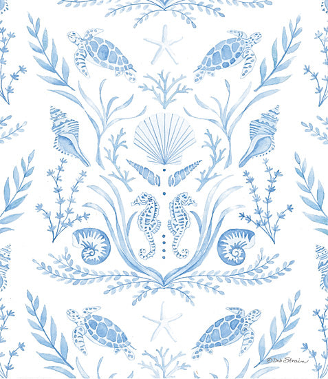 Deb Strain DS2429 - DS2429 - Mirrored Seaside Pattern - 12x16 pattern of turtles, seahorses, shells, coral, underwater motif, blue marine pattern, decorative ocean design, seaweed illustration, watercolor texture from Penny Lane