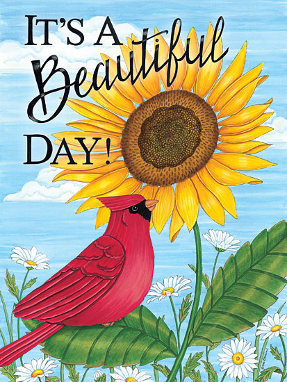 Deb Strain DS2457 - DS2457 - It's a Beautiful Day Cardinal - 12x16 farm animal, rooster illustration, vintage farmhouse, rustic country decor, hand drawn bird, detailed feathers, rural life, barnyard animal, traditional illustration, countryside charm from Penny Lane