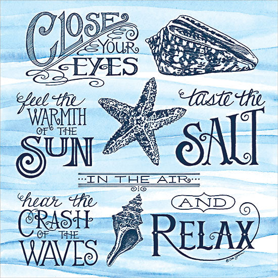Deb Strain DS2501 - DS2501 - Coastal Relax - 12x12 coastal, typography, animals, sea life, aquatic animals, inspirational, word art, seashell, starfish, ocean waves, whimsical, decorative, watercolor, blue from Penny Lane