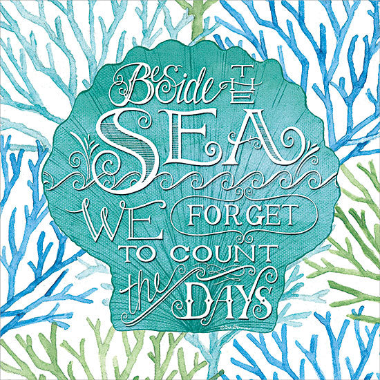 Deb Strain DS2502 - DS2502 - Beside the Sea - 12x12 coastal, typography, backgrounds & patterns, sea life, inspirational, seashell, coral, ocean, quote, hand lettered, decorative, whimsical, digital illustration, blue from Penny Lane
