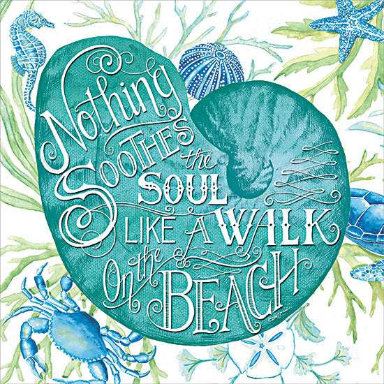 Deb Strain DS2503 - DS2503 - Walk on the Beach - 12x12 coastal, animals, botanical, typography, beach, sea life, aquatic animals, greenery, inspirational, word art, seahorse, crab, starfish, seashell, coral, seaweed, ocean, decorative, whimsical, watercolor, teal from Penny Lane