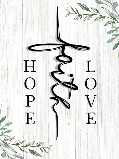 Elizabeth Tyndall ET293 - ET293 - Faith, Hope and Love - 12x16 Inspirational, Hope, Faith, Love, Typography, Signs, Textual Art, Leaves, Greenery, Wood Plank Background from Penny Lane