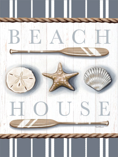 Elizabeth Tyndall ET317 - ET317 - Beach House - 12x16 Coastal, Beach House, Typography, Signs, Textual Art, Shell, Starfish, Sand Dollar, Oars, Rope, Plaid from Penny Lane