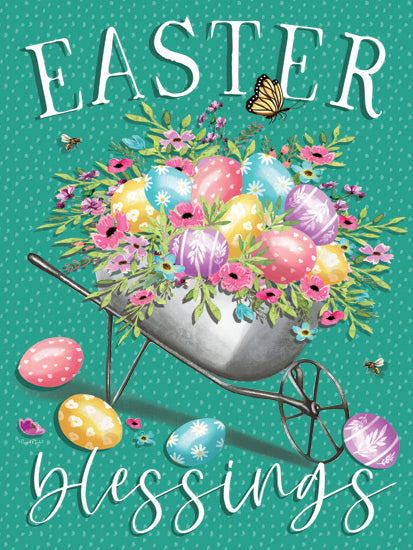 Elizabeth Tyndall ET350 - ET350 - Easter Blessings - 12x16 Religious, Easter, Easter Blessings, Typography, Signs, Textual Art, Easter Eggs, Wheelbarrow, Flowers,  Butterflies, Spring, Polka Dots from Penny Lane