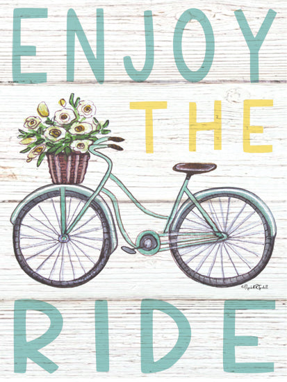 Elizabeth Tyndall ET359 - ET359 - Enjoy the Ride - 12x16 Spring, Bicycles, Bike, Enjoy the Ride, Typography, Signs, Textual Art, Basket, Flowers, Wood Plank Background from Penny Lane