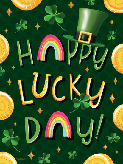 Elizabeth Tyndall ET391 - ET391 - Happy Lucky Day - 12x16 St. Patrick's Day, Shamrocks, Gold Coins, Happy Lucky Day, Typography, Signs, Textual Art, Top Hat, Spring from Penny Lane