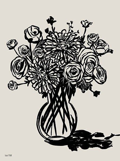House Fenway FEN1283 - FEN1283 - Gathered Blooms I - 12x16 flower vase, hand-drawn bouquet, black and white floral arrangement, sketch vase, elegant roses, floral display art from Penny Lane