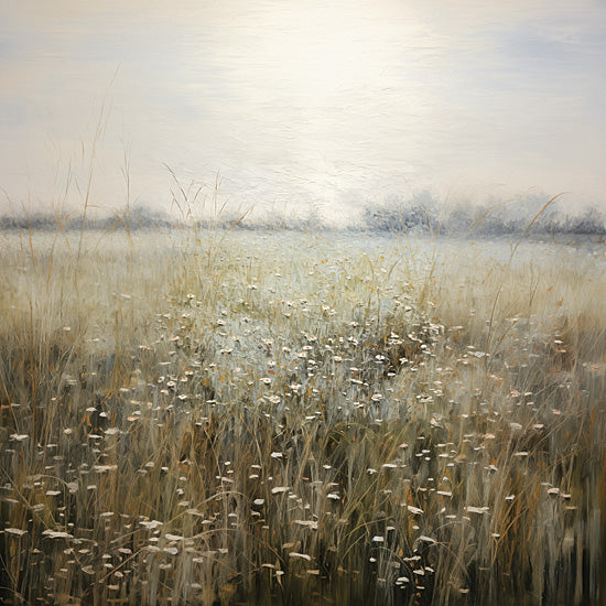 Heidi Kuntz HK210 - HK210 - Serene Meadow   - 12x12 expansive field, wildflowers, distant tree line, bright light horizon, painterly brush strokes, serene meadow from Penny Lane