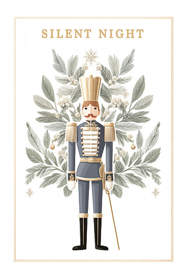 Heidi Kuntz HK309 - HK309 - Silent Night Nutcracker  - 12x18 nutcracker, silent night text, Christmas greenery, festive background, golden crown, blue uniform, holiday season from Penny Lane