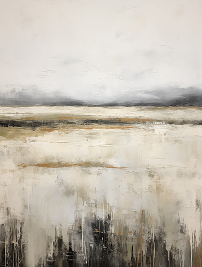 Heidi Kuntz HK364 - HK364 - Distant View   - 12x16 abstract landscape, neutral palette, gray and beige tones, misty horizon, layered texture, painterly brush strokes, modern minimal, moody atmosphere, foggy field, contemporary wall art, textured paint, calm serene, neutral decor from Penny Lane