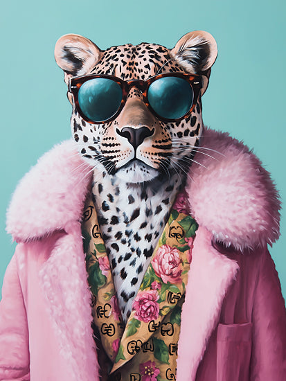 Heidi Kuntz HK515 - HK515 - Cool Cat I - 12x16 Fashion animal art, leopard in pink coat, stylish animal portrait, sunglasses, modern pop art, humorous design, trendy illustration from Penny Lane