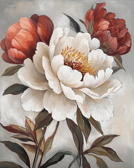 HK619 - Crimson and Cream Peonies I - 12x16