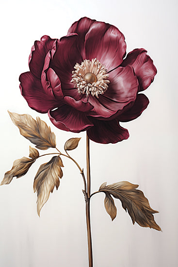Heidi Kuntz HK650 - HK650 - Regal Bloom - 12x18 single flower, burgundy bloom, botanical illustration, modern floral art, minimalist background, painterly realism, elegant petals, moody tones, feminine decor, still life flower, detailed brush strokes, contemporary floral from Penny Lane