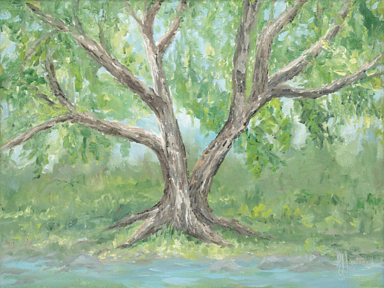 Georgia Janisse JAN368 - JAN368 - River Birch - 16x12 willow tree painting, spreading branches, green foliage, riverside tree, peaceful nature scene, soft landscape, sunlit leaves, tranquil woodland view, graceful trunk, airy greenery, impressionistic tree art, painterly brushwork, serene outdoor setting from Penny Lane