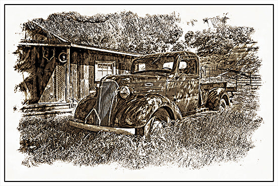 JG Studios JGS567 - JGS567 - Vintage Truck - 18x12 Truck, Vintage, Drawing Print, Black & White, Trees, Overgrown Grass, Masculine from Penny Lane