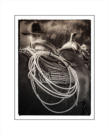 JG Studios JGS588 - JGS588 - Cowboy at the Ranch II - 12x16 Photography, Western, Cowboy, Horse, Saddle, Rope, Sepia, White Border from Penny Lane