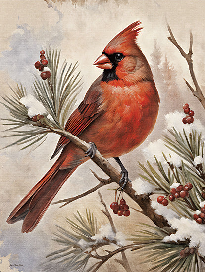 Jo Moulton JO149 - JO149 - Pine Perch - 12x16 Winter, Cardinals, Pine Branches, Berries, Snow from Penny Lane