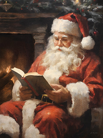 Jo Moulton JO186 - JO186 - Christmas Calm - 12x16 Christmas, Holidays, Santa Claus, Fireplace, Roaring Fire, Greenery, Book, Christmas Story, Chair, Winter from Penny Lane