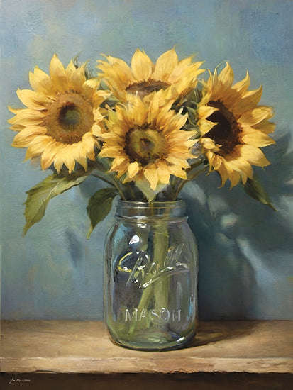 Jo Moulton JO352 - JO352 - Summer's Gold - 12x16 botanical, still life, floral, sunflower, mason jar, rustic, table, vase, painterly, vintage, oil painting, yellow from Penny Lane