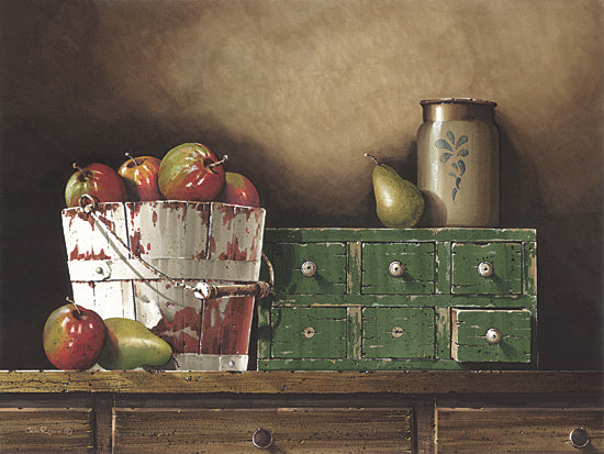 John Rossini JR436 - JR436 - Apples & Pears - 16x12 Still Life, Country, Bucket, Apples, Pears, Drawers, Crock, Vintage, Brown from Penny Lane