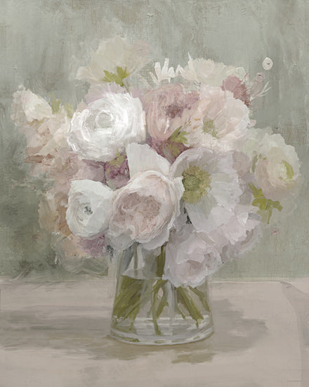 Kamdon Kreations KAM1029 - KAM1029 - Blooms of Hope - 12x16 soft floral bouquet, white flowers, blush pink flowers, peonies, ranunculus, anemone, vase, glass jar, still life, neutral palette, muted, moody, painterly, brush strokes, shabby chic, feminine, decorative, home decor from Penny Lane